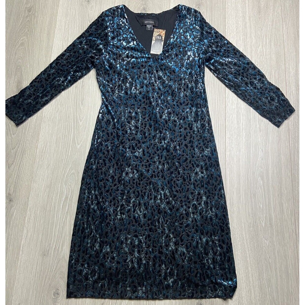Karen Kane Dress Women Small Blue Northern Lights Luxe‎ Velvet Burnout Leopard